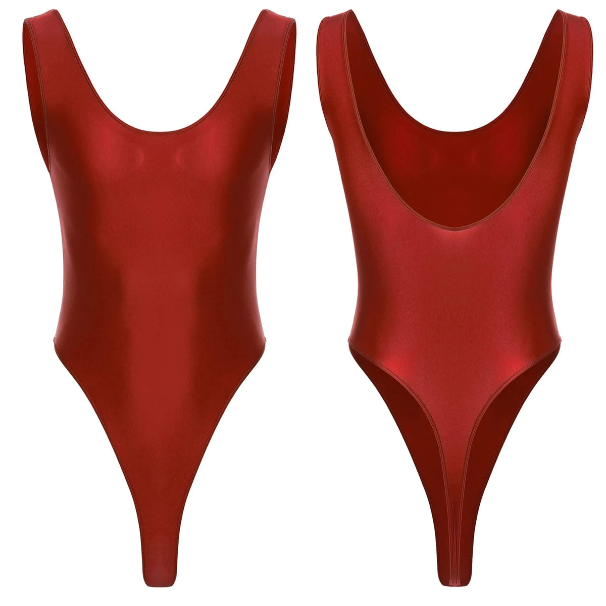 Burgundy Fluorescent Green The ’80s Shiny Thong Bodysuits - Men's Singlets, Bodysuits, Leotard & Unitard - pridevoyageshop.com