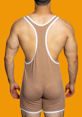 a sexy gay man in champagne DM Big Bad Boy Wrestling Singlet - Men's Singlets, Bodysuits, Rompers & Jumpsuits - pridevoyageshop.com