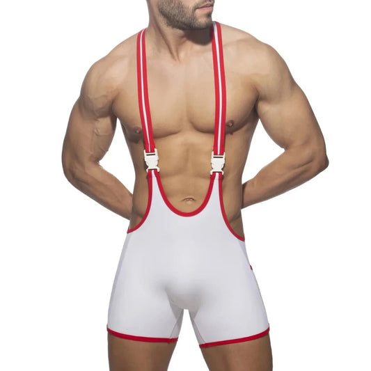 a sexy man in white Rainbow Tape Buckle Workout Singlet - Men's Singlets, Bodysuits, Leotard & Unitard - pridevoyageshop.com