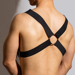 sexy gay man in Black Faux Leather Fetish Harness | Gay Harness- pridevoyageshop.com - gay men’s harness, lingerie and fetish wear