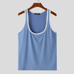 blue PecsShow Deep Scoop Neck Tank Top - pridevoyageshop.com - gay men’s gym tank tops, mesh tank tops and activewear