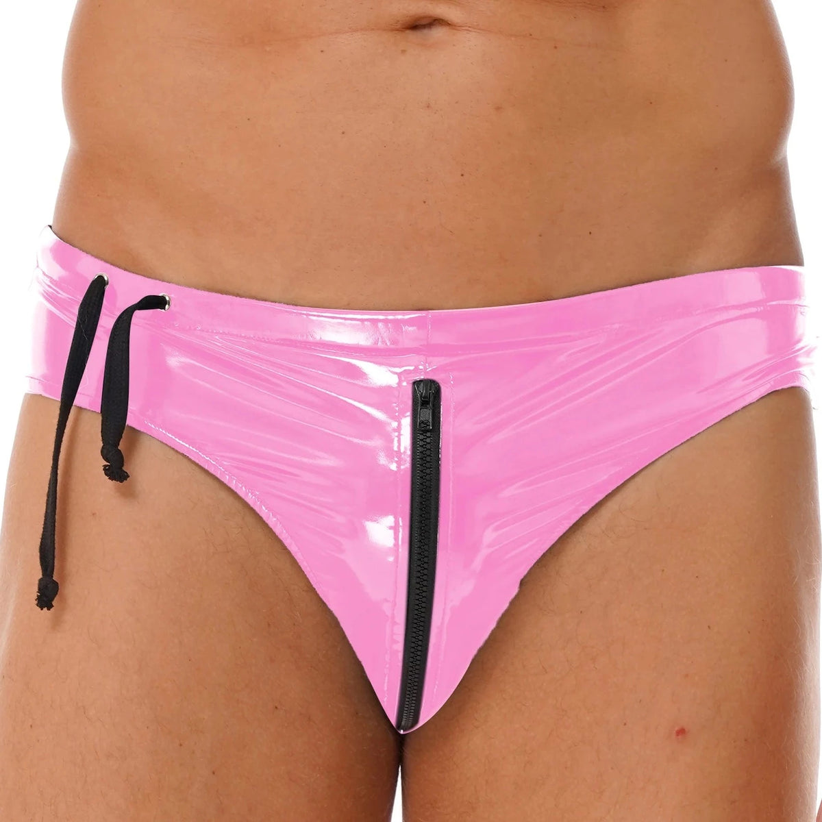 a hot man in pink Gay Men's Wet Look Zipper Strapped Boxer Briefs - pridevoyageshop.com - gay men’s underwear and swimwear