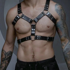 a sexy gay man in Dark Thrill Chest Harness -pridevoyageshop.com - gay men’s harness, lingerie and fetish wear