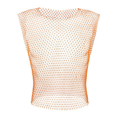 orange Mens Rhinestone Shiny Mesh Tank Top - pridevoyageshop.com - gay costumes, men role play outfits, gay party costumes and gay rave outfits