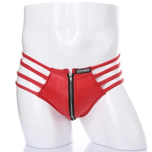 red Gay Men's Zipper Strapped Boxer Briefs - pridevoyageshop.com - gay men’s underwear and swimwear