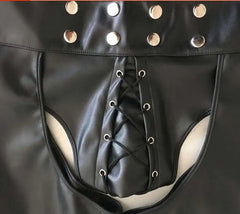 Men's Assless PU Leather Short Chaps - pridevoyageshop.com - gay men’s bodystocking, lingerie, fishnet and fetish wear