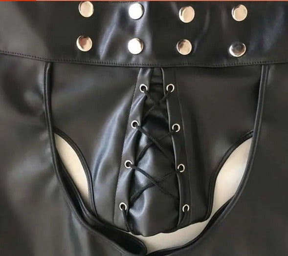 Men's Assless PU Leather Short Chaps - pridevoyageshop.com - gay men’s bodystocking, lingerie, fishnet and fetish wear