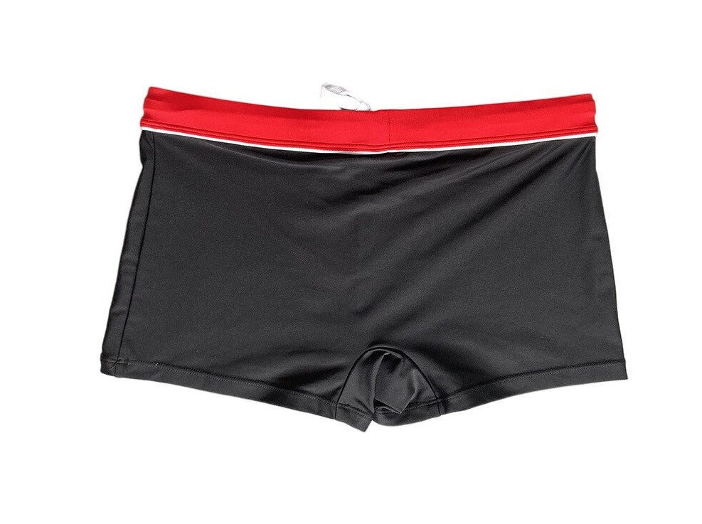 black Gay Swimwear | Men's Square Cut Racing Stripe Swim Trunks - pridevoyageshop.com - gay men’s underwear and swimwear