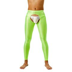 Tap Here Wet-Look Crotchless Leggings for Gay Men