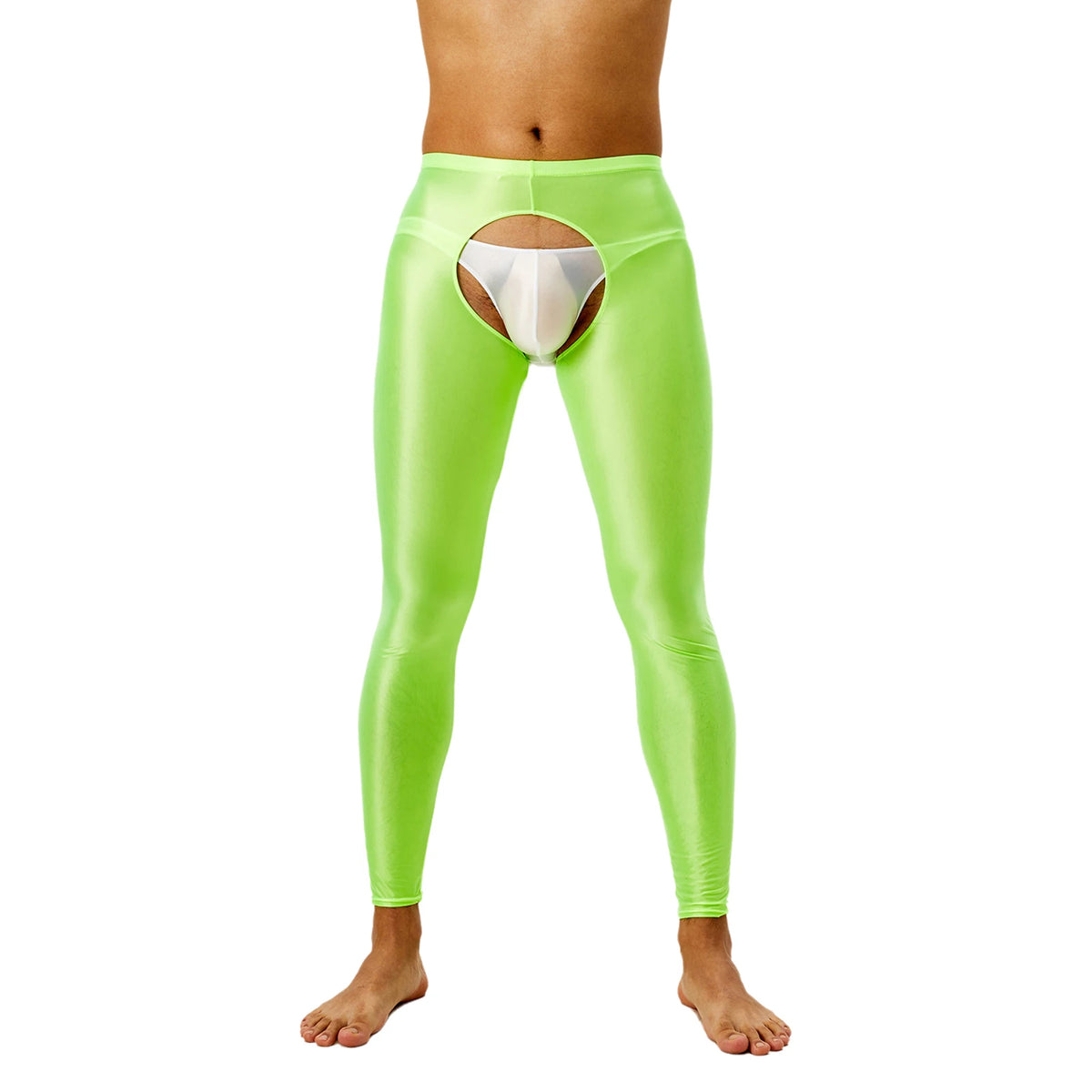 Tap Here Wet-Look Crotchless Leggings for Gay Men