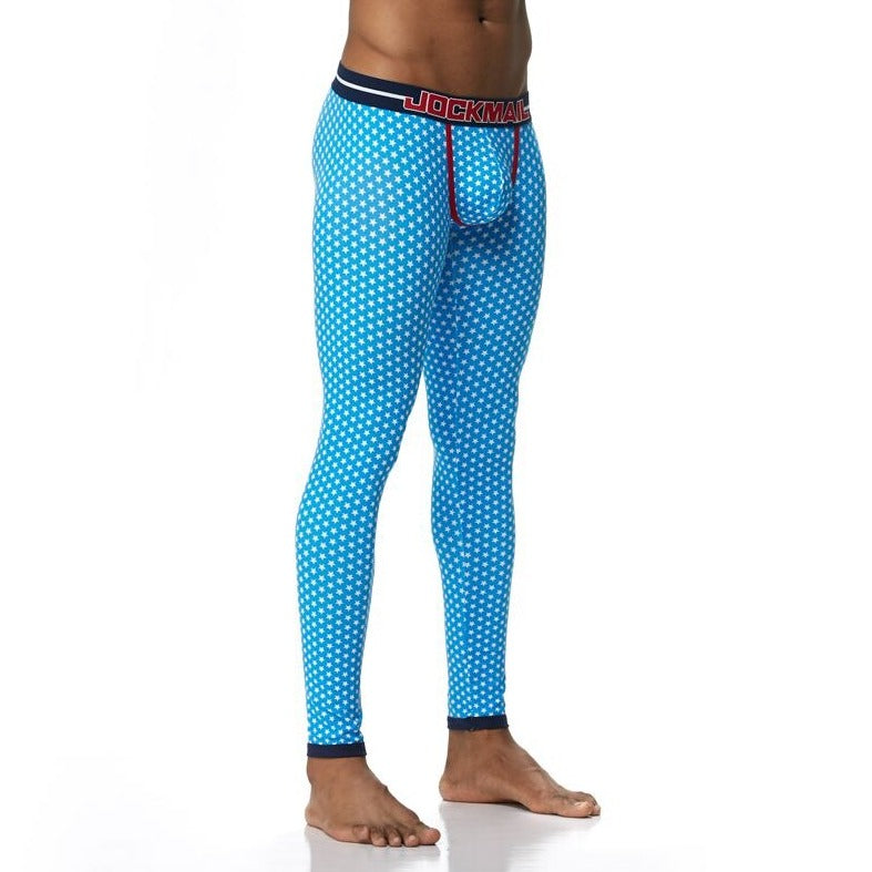 sexy gay man in Blue Stars Gay Leggings | Men's WFH Thermal Leggings - pridevoyageshop.com - gay men’s underwear and activewear