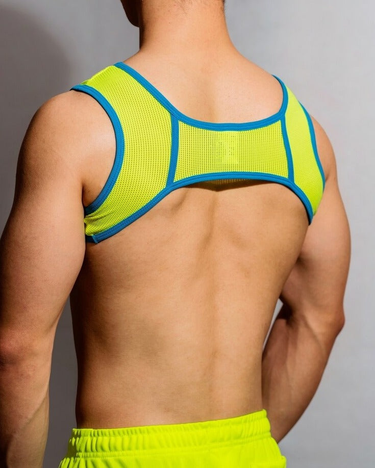 hot gay man in neon neon DM Passion Mesh Harness | Gay Harness- pridevoyageshop.com - gay men’s harness, lingerie and fetish wear