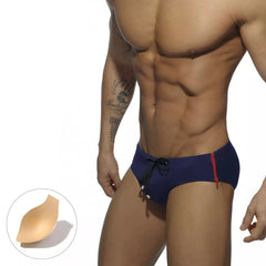 a sexy gay man in dark blue Men's Zipper Swim Briefs - pridevoyageshop.com - gay men’s underwear and swimwear