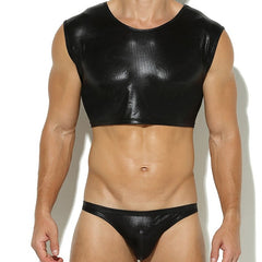 a hot gay man in black Metallic Stage Star Sleeveless Crop Top & Briefs | Gay Clubwear - pridevoyageshop.com - gay crop tops, gay casual clothes and gay clothes store