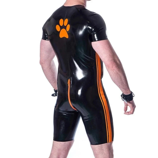 a hot gay man in Black and OrangeLatex Puppy Singlet - Men's Singlets, Bodysuits, Leotard & Unitard - pridevoyageshop.com