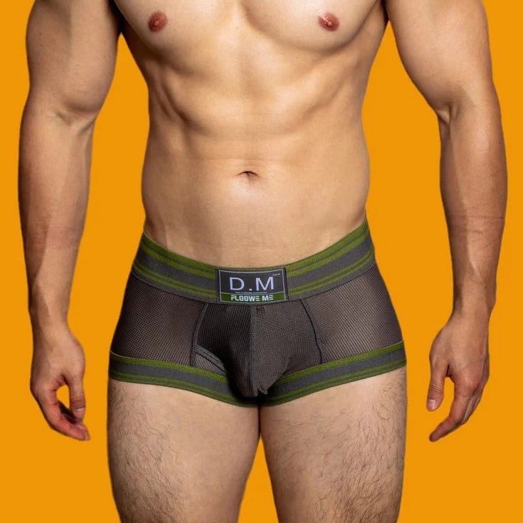 a hot gay man in dark gray DM Men's Mesh Boxer Briefs - pridevoyageshop.com - gay men’s underwear and swimwear