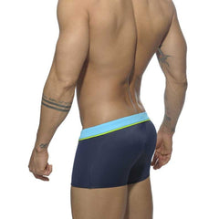 hot gay man in blue Gay Swimwear | Men's Square Cut Racing Stripe Swim Trunks - pridevoyageshop.com - gay men’s underwear and swimwear