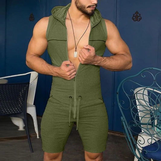 a hot daddy in green Men's Zip Up Hooded Muscle Onesie - pridevoyageshop.com - gay men’s underwear and swimwear