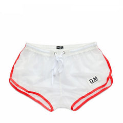 red Gay Shorts | DM Plastic See Through Running Shorts - Men's Activewear, gym short, sport shorts, running shorts- pridevoyageshop.com