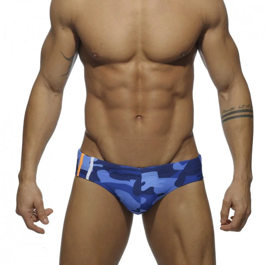 a sexy gay man in blue Men's Camo Swim Briefs - pridevoyageshop.com - gay men’s underwear and swimwear