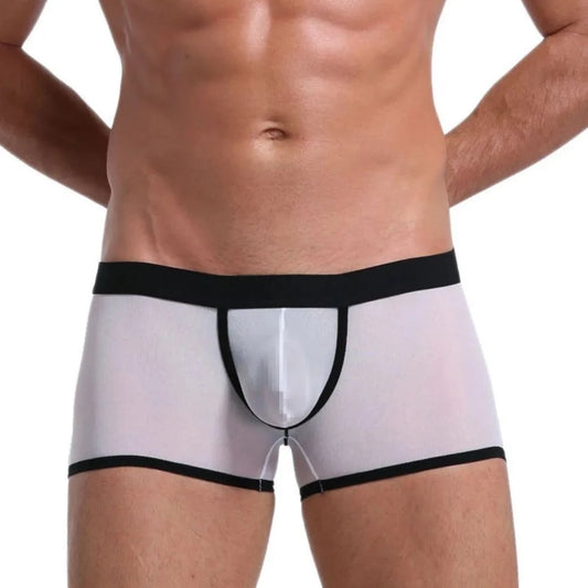 white Men's Transparent Mesh Boxer Shorts - pridevoyageshop.com - gay men’s underwear and swimwear
