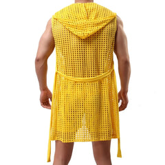 a hot man in yellow Lord Hooded Mesh Lounge Robe - pridevoyageshop.com - men's pajamas, men's loungewear, men's sleepwear