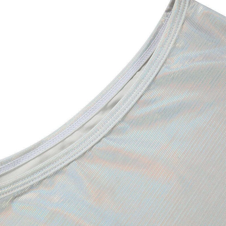 details of silver Metallic Stage Star Sleeveless Crop Top & Briefs | Gay Clubwear - pridevoyageshop.com - gay crop tops, gay casual clothes and gay clothes store
