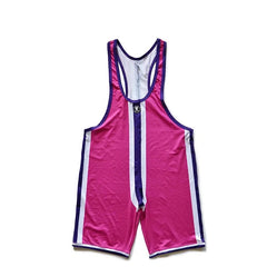 Rose Red DM Striped Wrestling Singlet - Men's Singlets, Bodysuits, Rompers & Jumpsuits - pridevoyageshop.com