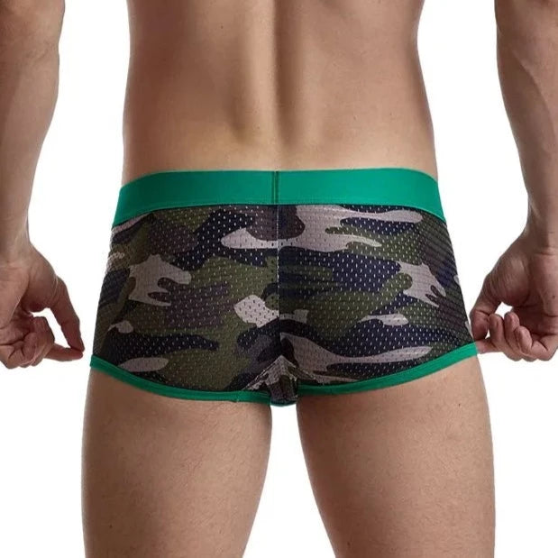 green Jockmail Camo Mesh Boxer Briefs - pridevoyageshop.com - gay men’s underwear and swimwear