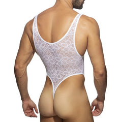 a hot gay man in white lace A Primal Lace Thong Bodysuit - Men's Singlets, Bodysuits, Leotard & Unitard - pridevoyageshop.com