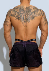 a hot gay man in Dark Purple Men's See-Thru Strap Shorts - Men's Activewear, gym short, sport shorts, running shorts- pridevoyageshop.com