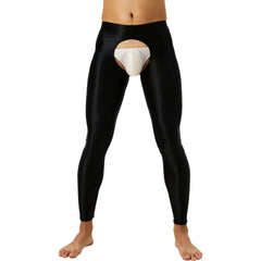 Tap Here Wet-Look Crotchless Leggings for Gay Men