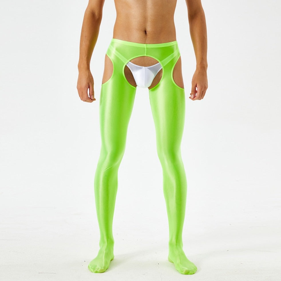 sexy gay man in green Men's Shiny Metallic Crotchless Pantyhose | Gay Lingerie - pridevoyageshop.com - gay men’s bodystocking, lingerie, fishnet and fetish wear