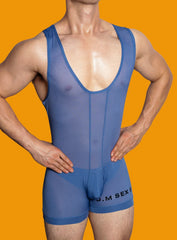 a sexy gay man in blue DM Sexy Boy See Through Singlet - Men's Singlets, Bodysuits, Leotard & Unitard - pridevoyageshop.com