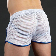 sexy gay man in white Gay Shorts | Men's Sexy Mesh Workout Shorts - Men's Activewear, gym short, running shorts- pridevoyageshop.com