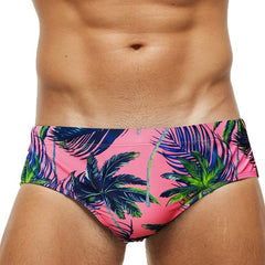 hot gay man in Red Coconut Trees Gay Swimwear | 2023 New Men's Sexy Swim Briefs- pridevoyageshop.com - gay men’s underwear and swimwear