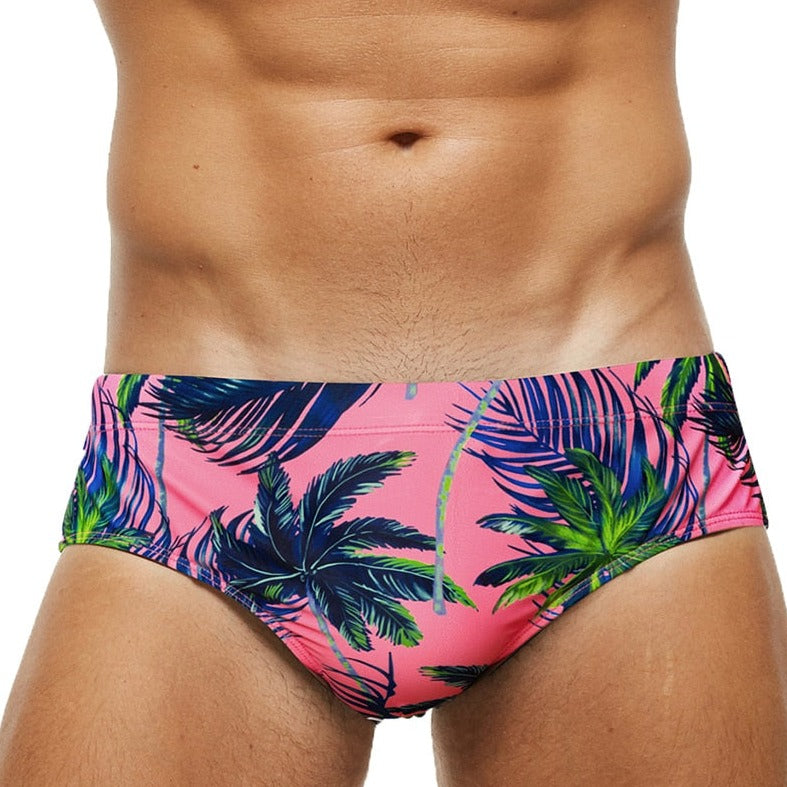 hot gay man in Red Coconut Trees Gay Swimwear | 2023 New Men's Sexy Swim Briefs- pridevoyageshop.com - gay men’s underwear and swimwear