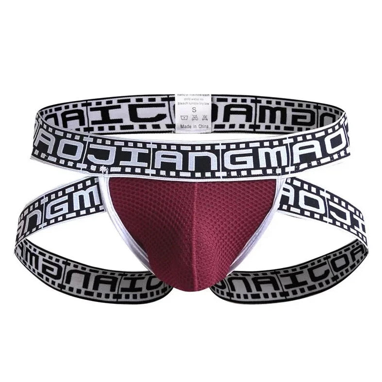 wine red Gay Men's Movie Strip Jockstrap - pridevoyageshop.com - gay men’s underwear and swimwear