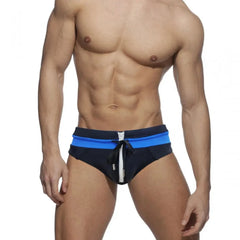 a sexy gay man in Black and Blue Men's Bowtie Zippered Swim Briefs - pridevoyageshop.com - gay men’s underwear and swimwear