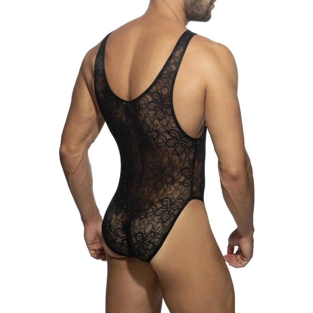 a hot gay man in Black lace B Primal Lace Thong Bodysuit - Men's Singlets, Bodysuits, Leotard & Unitard - pridevoyageshop.com