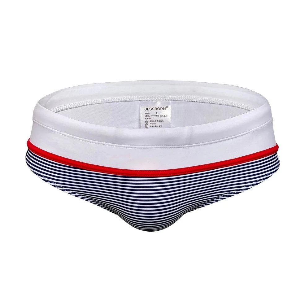 red Men's Sailor Stripe Swim Briefs - pridevoyageshop.com - gay men’s underwear and swimwear