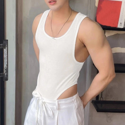 a hot twink in white Pure Essence Tank Bodysuits - Men's Singlets, Bodysuits, Rompers & Jumpsuits - pridevoyageshop.com