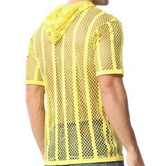 a hot gay man in yellow Men's Striped Hoodie Mesh Suit - pridevoyageshop.com - gay men’s underwear and swimwear