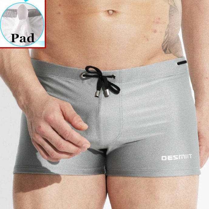 sexy gay man in silver Gay Swimwear | Sexy Mens Pouch Square Cut Swim Trunks - pridevoyageshop.com - gay men’s underwear and swimwear