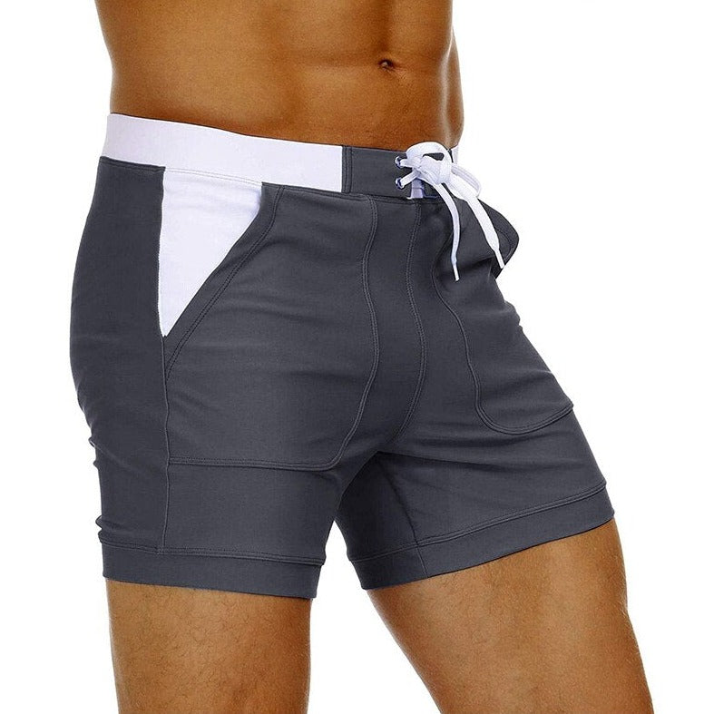 hot gay man in gray Gay Swimwear & Beachwear | Drawstring Boxer Swim Trunks - pridevoyageshop.com - gay men’s underwear and swimwear