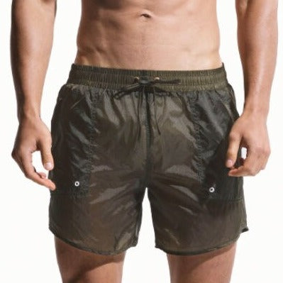 hot gay man in army green  Gay Swimwear & Beachwear | Desmiit See Through Board Shorts - pridevoyageshop.com - gay men’s underwear and swimwear