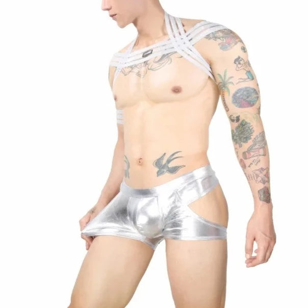 silver Men's Waterfall Harness & Metallic Jock Briefs - pridevoyageshop.com - gay men’s underwear and swimwear