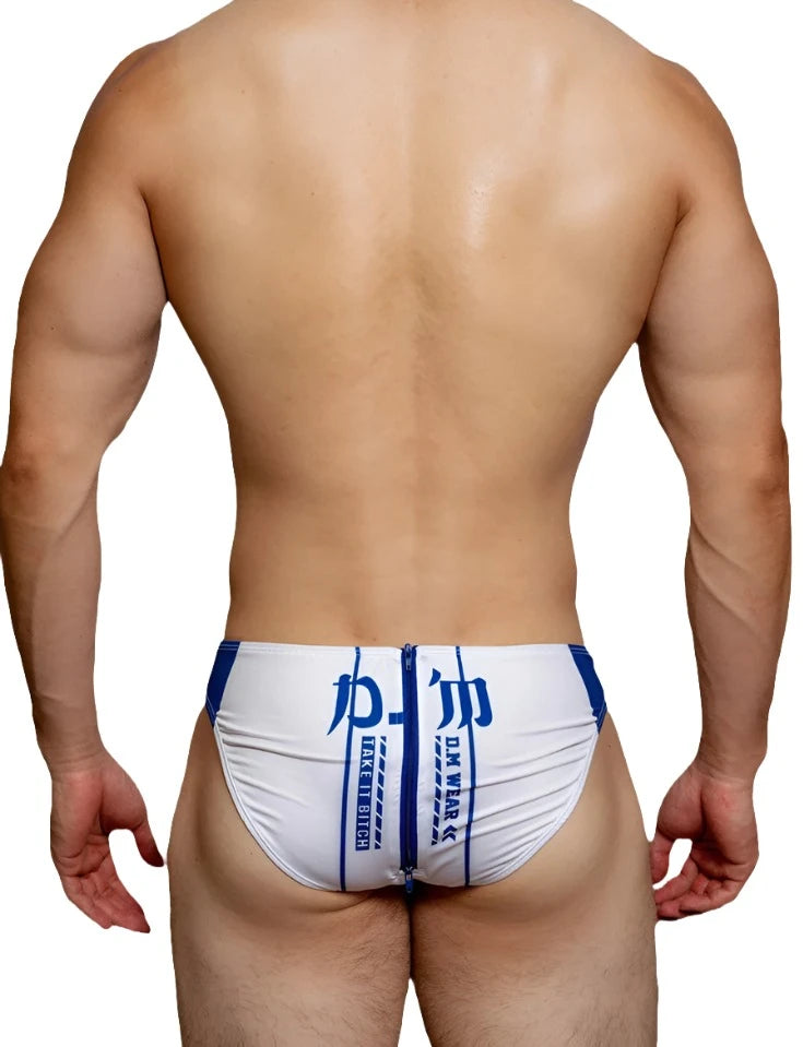 a sexy gay men in white DM Take It Bitch Open Butt Zipper Briefs - pridevoyageshop.com - gay men’s underwear and activewear
