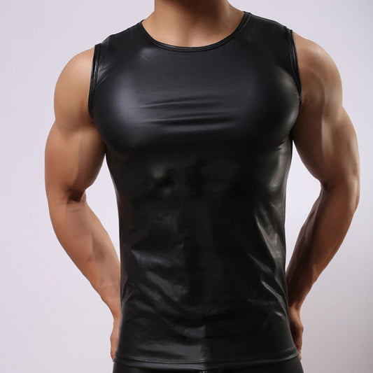 2023 Gay Men's Summer Fashion: - pridevoyageshop.com - gay men’s harness, lingerie and fetish wearBlack Leather Muscle Shirt