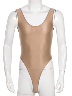 Coffee Fluorescent Green The ’80s Shiny Thong Bodysuits - Men's Singlets, Bodysuits, Leotard & Unitard - pridevoyageshop.com